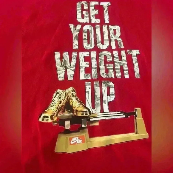 NIKE Men’s Get Your Weight Up Money Spell Out Short Sleeve White Sz M - Picture 2 of 3